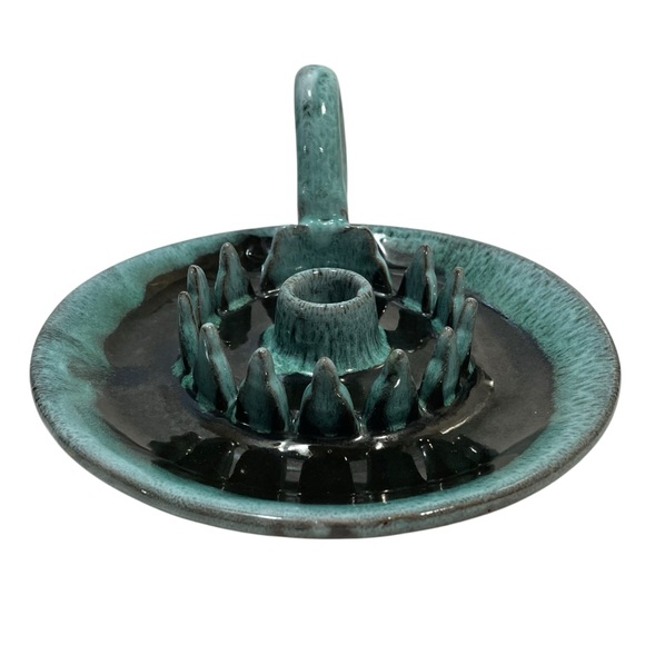 Vintage 1960s Evangeline Pottery Teal and Black Candlestick Holder Canada Canuck - Picture 3 of 12